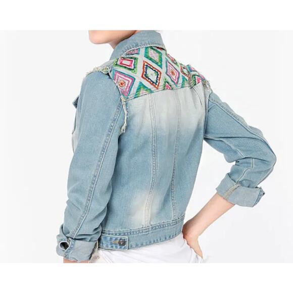 White Crow Embroidered Denim Jacket, Size Large, NWT - Picture 1 of 15